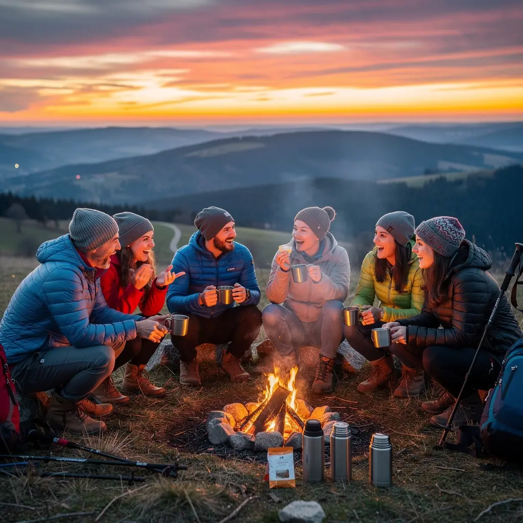 Kvetinová kompozícia s bylinkami a šálkou čaju v pozadí