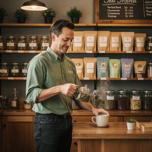 Šálka bylinného čaju s bylinkami na pozadí prírody.